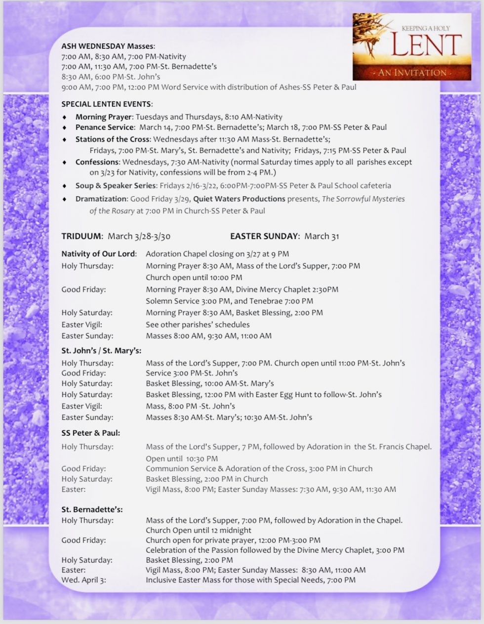 Lenten Journey Nativity of Our Lord Catholic Church